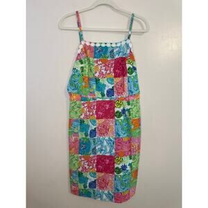 Vintage Y2K Lilly Pulitzer Party Patch Cotton Shift Dress Resort Preppy Size 10